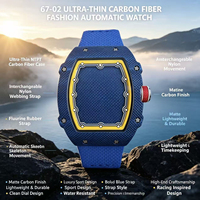 Montre mécanique de luxe haut de gamme, nouvelle, ultra-fine, 7,8 mm, en fibre de carbone bleue, 67-02, montres automatiques pour hommes, étanches
