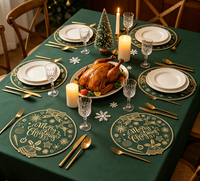 Nappe de table de Noël verte en PVC, imperméable, résistante à l'huile, essuyable, réutilisable, écologique, antidérapante, pour les fêtes, les dîners, la maison, la cuisine