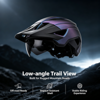 Casque de VTT CE EN1078 pour adulte, violet et noir, léger, ventilé, visière détachable, feu arrière LED, pour le cyclisme urbain