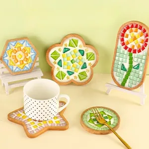 Kit kerajinan seni Diy Coaster kaca, Coaster warna alami