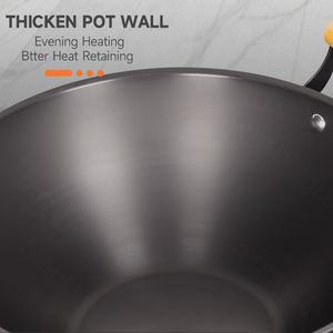 Juego de <span class=keywords><strong>Wok</strong></span> de Hierro Fino con Nitruración Profunda, Mango de Madera Ecológico, Exterior Pulido, Capacidad de 3-4L para Cocina - Product Image 4