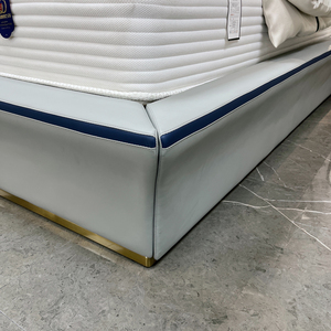 Mobili per camera da letto in stile moderno letto matrimoniale king size con comodino letto imbottito in pelle grigia per adulti - Product Image 4