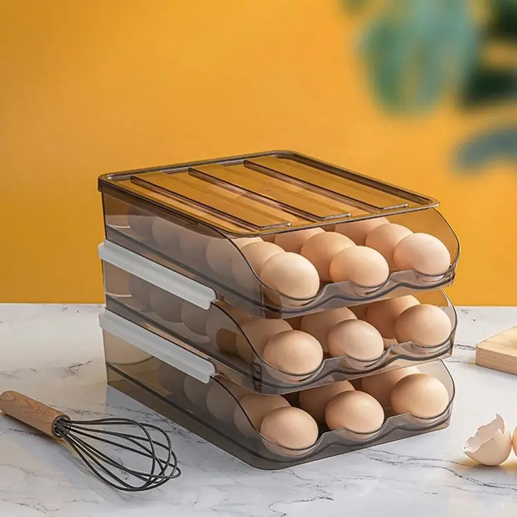 Household Fridge Organizer Automatic Rolling Egg Container Refrigerator Egg Holder Storage Box Drawer Egg Tray