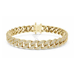 Bracelet gourmette cubaine pavée de diamants de laboratoire en or jaune, bijou de luxe imposant - Product Image 1