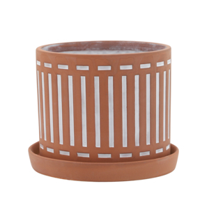 Vaso Cilindrico in Gres per Fiori, Design Lineare Moderno, Fioriere da Interno ed Esterno con Set di Sottovasi - Product Image 2
