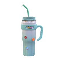 Gobelet isotherme portable en acier inoxydable de 40 oz avec poignée et paille, isolation sous vide, pour sport et camping, peinture dégradée, maintien thermique 6-12 heures