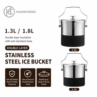 HC Venta al por mayor Cubos rectos de acero inoxidable para hielo 1.3-1.8L con tapa aislante y asa de alambre, Contenedor enfriador de vino para bar OEM 5 piezas