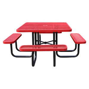Tavolo da Picnic Quadrato in Metallo per Esterni con 4 Panche, Arredo da Giardino, Tavolo da Pranzo in Acciaio, Tavolo e Sedie per Patio e Caffè all'Aperto - Product Image 4
