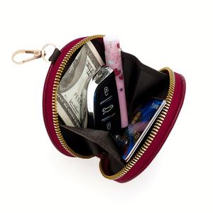 Pu Leather Women Wallet Keychain Zipper <b>Lock</b> Coin Purse Round <b>Portable</b> Mini Hanging Card Holder Key Bag - Product Image 4
