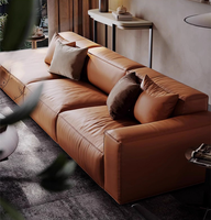 Canapé en cuir véritable, couche supérieure en cuir de vache, design minimaliste moderne italien avec cadre en bois massif, personnalisable pour le salon