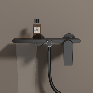 Robinet de baignoire mural exclusif transfrontalier, tout en cuivre, double vitesse, avec douchette supérieure, noyau en céramique, gris anthracite, eau chaude et froide - Product Image 1