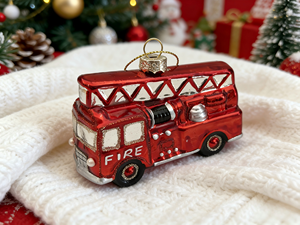 Ornement de Noël en verre en forme de camion de pompiers, décoration rouge soufflée à la main pour l'arbre de Noël, cadeau idéal pour les pompiers - Product Image 2