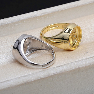 Anillo Abierto de Plata S925, Diseño Grueso, 13 Perlas de Concha de Caballito, Accesorio DIY, Producto Semiterminado para Perlas Sueltas - Product Image 2