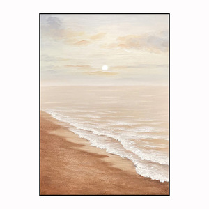 Peinture à l'huile artisanale, paysage marin, coucher de soleil, plage, encadrée, décoration minimaliste moderne pour salon, œuvre d'art - Product Image 5