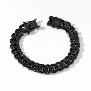 Pulsera de Aleación Estilo Punk Hiphop con Cadena Cubana y Diamantes de Imitación Negros, Pulseras para Hombre con Personalidad, Joyería de Lujo Ligero y de Moda - Product Image 5