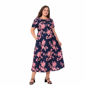 Vestido casual de verano para mujer de talla grande, con cuello redondo y manga corta, disponible para entrega inmediata. - Product Image 5