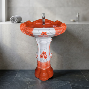 Lavabo sur pied en céramique de style européen moderne, résistant à l'eau, pour salle de bain - Product Image 4