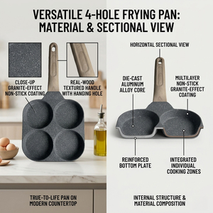 Sartén Antiadherente Cuadrada de 4 Orificios con Revestimiento de Mármol, para Huevos, Panqueques y Desayunos, Multicolor, con Logotipo Personalizado E-Top - Product Image 5