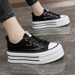 Chaussures plateforme tendance pour femme, sportives, à lacets, antidérapantes, avec talon compensé, à sequins, respirantes, adaptées à la saison (printemps-été) - Product Image 3