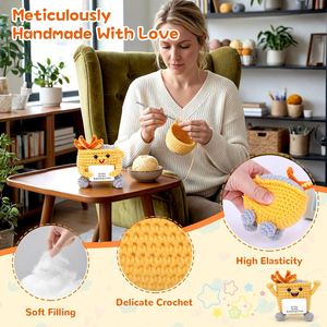 200 styles de fleurs de concombre au crochet kawaii faites à la main avec texte personnalisé, poupées animales au crochet de soutien émotionnel en forme de pomme de terre positive - Product Image 6