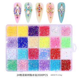 อุปกรณ์ตกแต่งเล็บ DIY ใช้งานง่าย 24 ช่อง แบบหลังแบน AB สีแฟนซี เรซิ่นตกแต่งเล็บ สำหรับตกแต่งเล็บ - Product Image 3
