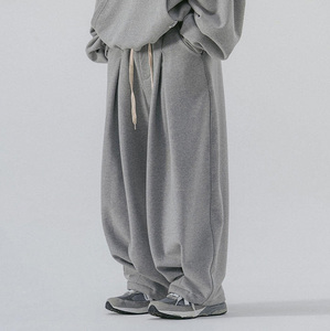 <b>Custom</b> Melange Gray High Waist Lightweight Canvas Baggy Pants Outdoor Casual Pleated Flared Valley Pintuck <b>Balloon</b> Sweat Pant - Product Image 1