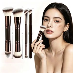 Nuevo set de brochas de maquillaje facial de doble punta de 6 piezas para exportación, que incluye brocha plana para base, colorete y polvo suelto, con cerdas suaves de fibra sintética. - Product Image 2