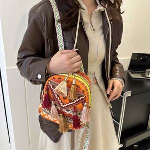 2025 <b>Lightweight</b> Women's Ethnic Style Tassel Crossbody <b>Backpack</b> Zipper Closure Geometric Pattern 20L Capacity Versatile Travel - Product Image 6