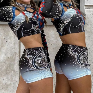 OEM Service Cheerleaders Custom Teenagers Cheer Practice Wear Printed Beaded <b>Polyester</b> Spandex Sports Bras and Skirts - Product Image 1