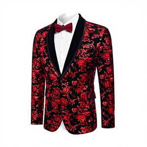 Traje de Hombre Floral de Lana con Chaqueta de Esmoquin, Solapa de Chal, Un Botón, Transpirable, Tallas Grandes, con Cuentas, para Cena, Fiesta de Graduación, Boda - Product Image 3