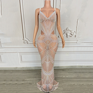 奢华珍珠连衣裙侧缝舞会礼服生日派对女性2025优雅连衣裙 - Product Image 1