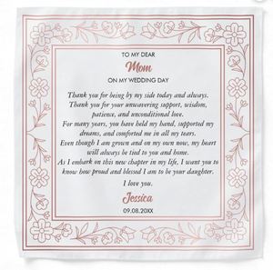 ผ้าพันคอไหมพรมสีดำสุดหรูสำหรับงานแต่งงาน ปักชื่อย่อเจ้าสาว ผ้าไหมผสมฝ้ายและโพลีเอสเตอร์ ของชำร่วยงานปาร์ตี้สละโสด - Product Image 1