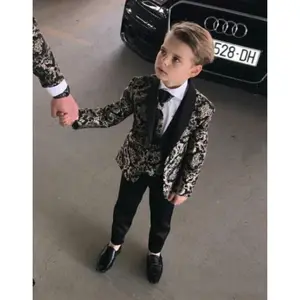 Bộ Vét 3 Món Đồ TUXEDO Đám Cưới Bãi Biển Cho Trẻ Em Khăn Choàng Ve Áo Bộ Đồ Dạ Hội Trang Trọng (Áo Khoác + Quần + Vest) Đồ Bé Trai Trang Trọng