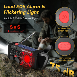 <span class=keywords><strong>Radio</strong></span> Meteorológica de Emergencia, Banco de Energía Portátil de Plástico de 2000 mAh, AM/FM de 2 Bandas, Carga Digital por USB/Solar/Manivela, Alarma SOS - Product Image 4