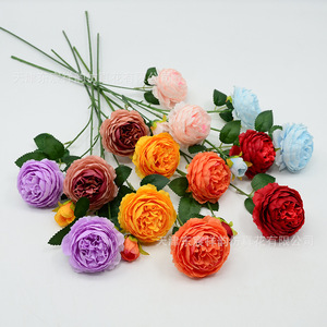Roses artificielles Dongchen Crafts, ranunculus à 3 têtes, tige unique, décoration de mariage et de maison, fleurs en soie - Product Image 3