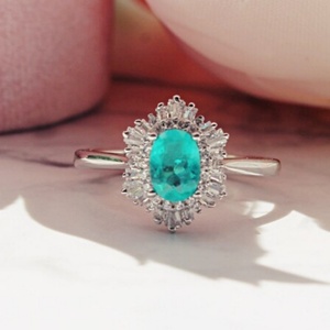 Anillo de Turmalina Paraiba Ovalada Art Deco de Plata S925, Regalo de Piedra Natalicia de Octubre, Anillos de Compromiso, Promesa, Aniversario, Regalo de San Valentín - Product Image 5