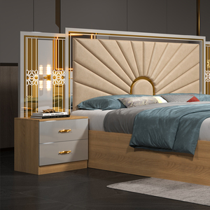 Juego de Muebles de Dormitorio de Madera de Lujo Tradicional Turco, Cama King Size de Madera Maciza Moderna para Apartamento, Cama Doble Queen Size - Product Image 5