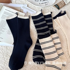 Women's Cotton Seamless Mid Calf Socks Striped Breathable Casual Socks For Spring Autumn - Product Image 2