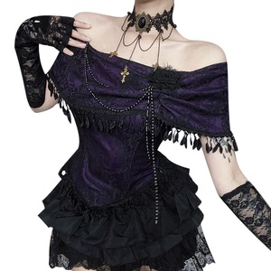 Top rosa de un solo hombro de subcultura, un nuevo <span class=keywords><strong>estilo</strong></span> gótico, Top de encaje Adelgazante y versátil - Product Image 5