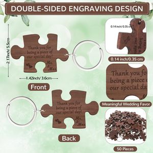 50 Sets Wedding Gifts for Guests Rustic Wood Puzzle Keychain with Thank You Cards and Organza <strong>Bags</strong> Wedding <strong>Party</strong> Favor - Product Image 2