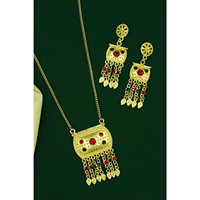 El conjunto de colgantes de Joyería Árabe chapados en oro incluye pendientes, collar, cadena para mujer, colgantes de moda de Dubái indio elegante