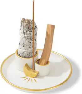Soporte de salvia aromática de cerámica de color dorado soportes de incienso e incienso elegantes