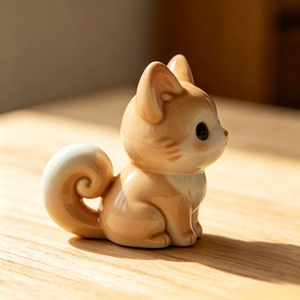 Adorno de Resina para Escritorio con Forma de Gato Naranja Pequeño de Cola Rizada Color <span class=keywords><strong>Caramelo</strong></span>. Esculpido y fundido por Bozhiyi - Product Image 2