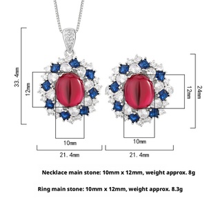 Eco-friendly Copper Vintage Jewelry Set Pigeon Blood Red Cubic Zirconia <b>Iced</b> Out Oval Cut Earrings Necklace for Women Party Gift - Product Image 2