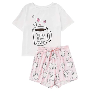 Pantaloncini Casual da donna t-shirt con stampa a maniche corte pigiami da notte Set pigiama da notte Set pigiama da donna - Product Image 4