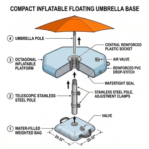 Parasol gonflable flottant léger et portable de 7 pieds pour plateforme de quai, idéal pour la détente au bord de la piscine, du lac ou de la plage - Product Image 4