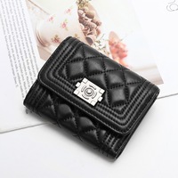 Cuir de mouton ultra-mince haut de gamme pour femmes petit pour portefeuille de style trois plis avec matériau de doublure de porte-monnaie en diamant
