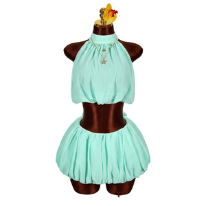 Spring/Summer New Style European Women's Fashion Solid Color Backless Collared Blouse <b>Sexy</b> A-line Short Skirt <b>Set</b> - Product Image 3