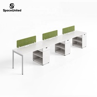 Estación de Trabajo para Dos Personas SpaceUnited con Pantallas de Privacidad y Puertos de Datos y Alimentación, Escritorio con Estructura de Acero y Almacenamiento para Empleados