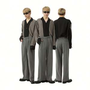 Factory Customized Simple <b>Black</b> Loose <b>Dress</b> Pants Wool Coton Blend Men's Solid Color Casual Straight Pants - Product Image 6